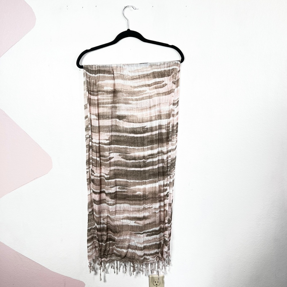 Chicos Brown Pink Stripe Scarf 68" Boho Festival Vacation